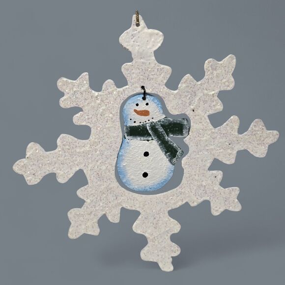 5" Snowflake W Snowman Dangle. Christmas Ornament. - Picture 1 of 2